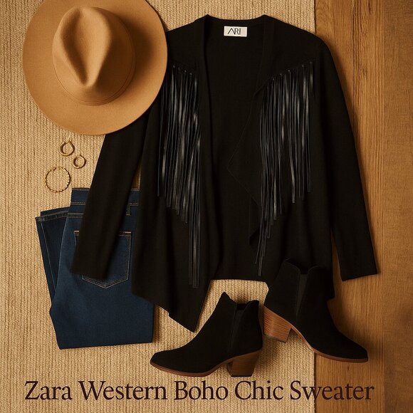 Zara Knit Black Draped Waterfall Fringe Cardigan Sweater Women’s Size Small - Picture 1 of 12